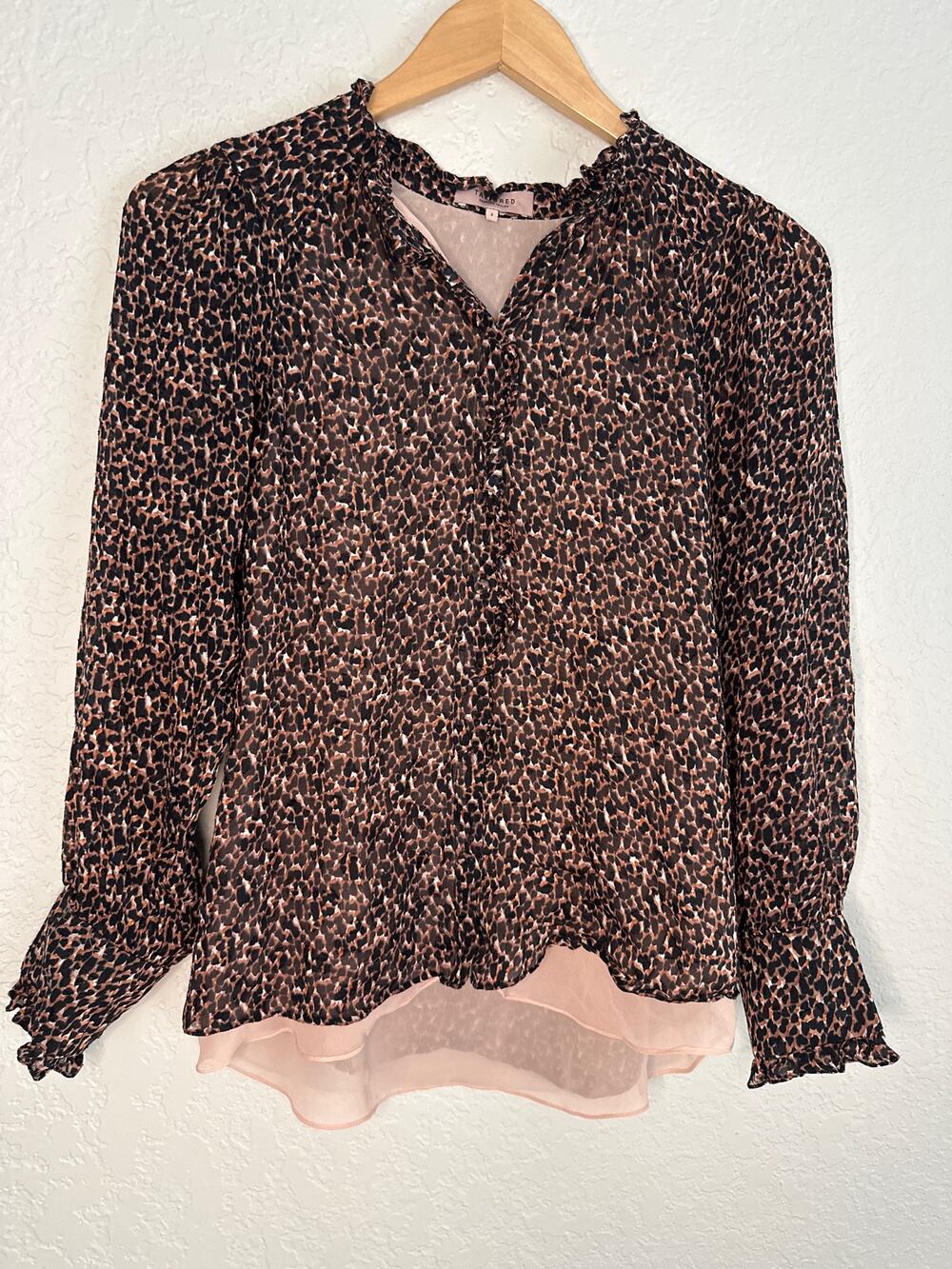Rebecca Taylor Brown Silk Blouse Long Sleeve Ditsy Floral Forest Office Fall